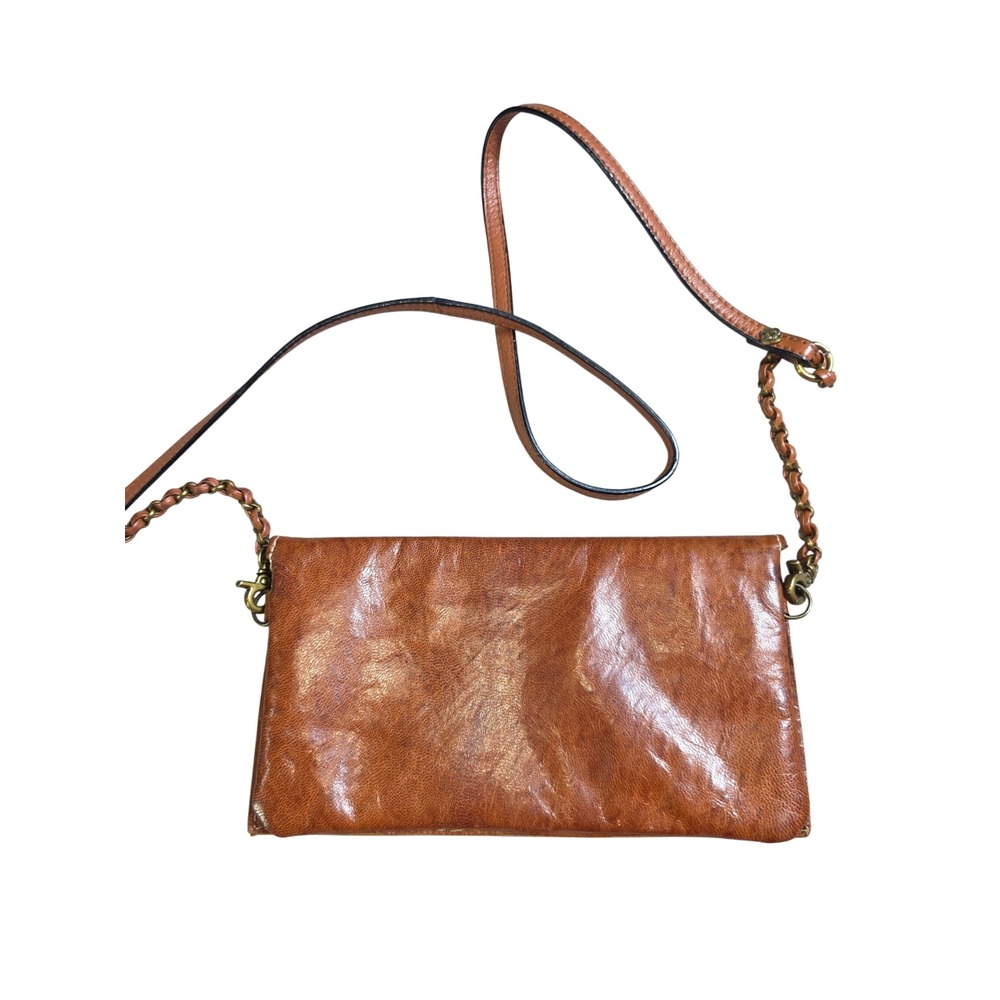 Cognac Brown Studded Leather Crossbody Bag Turn Lock Small Clutch Boho Western